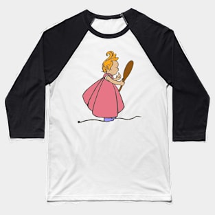 Cute little ginger girl red dress looking in mirror Baseball T-Shirt